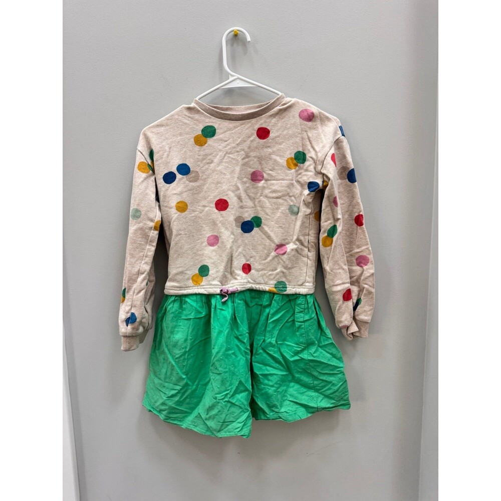 Mini Boden Green Long Sleeve Polka Dot Dress 10/11